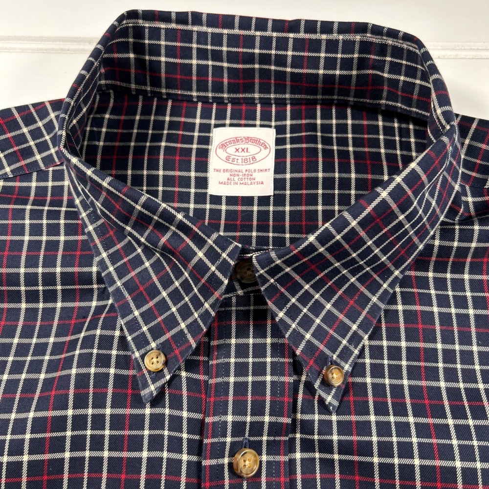 Brooks Brothers Est 1818 Original Polo Shirt Mens XXL Navy Red Plaid Non-Iron